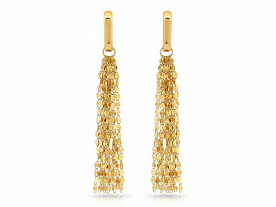 Kolczyki złote długie wiszące z łańcuszków na sztyfcie