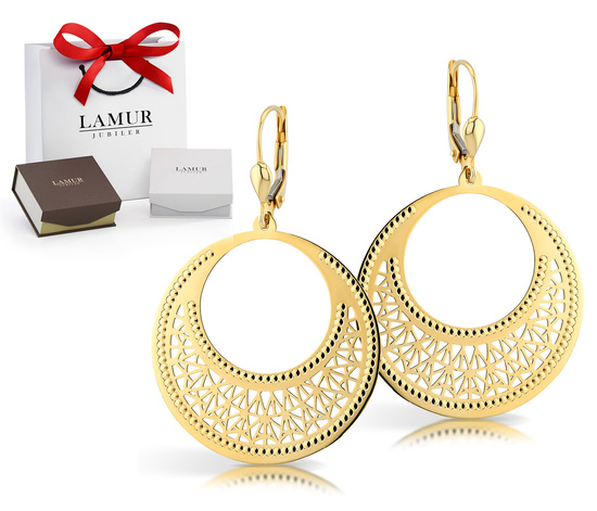 Złote kolczyki 585 - wiszące ażurowe koła