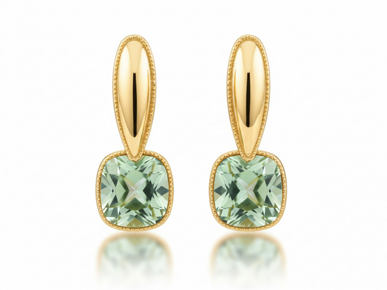 Kolczyki złote z wiszącym zielonym topazem