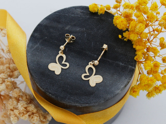 Kolczyki złote delikatne motyle motylki na sztyfcie