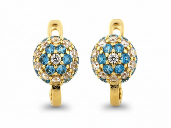 Złote kolczyki z niebieskimi cyrkoniami na angielskim zapięciu