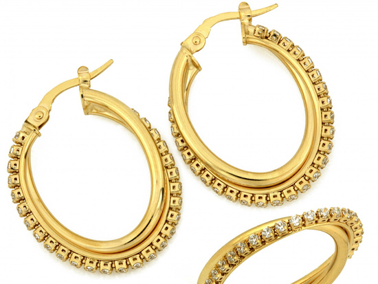 Złote kolczyki owalne z cyrkoniami angielskie zapięcie