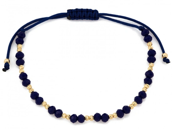 Bransoletka złota z kulkami na niebieskim sznurku