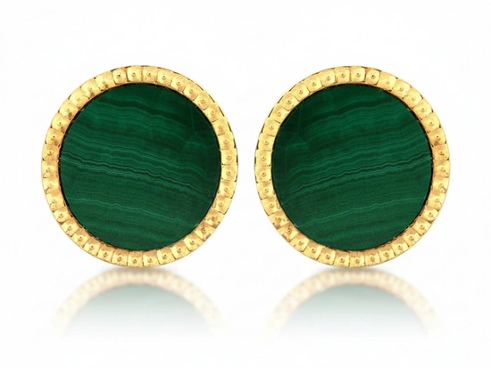 Złote kolczyki okrągłe na sztyfcie z malachitem