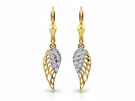 Kolczyki złote z wiszącymi dwukolorowymi skrzydłami