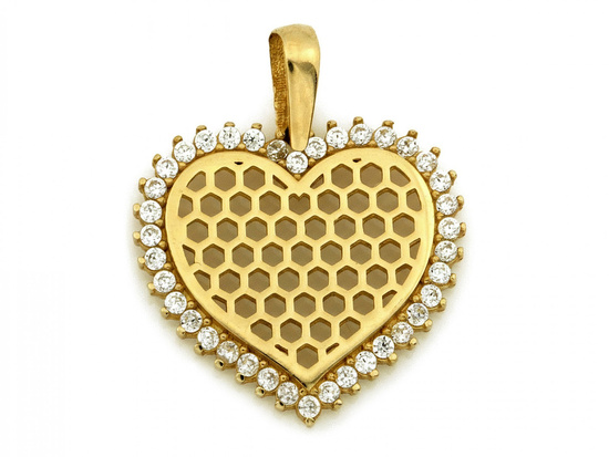 Zawieszka złota serce ażurowe z cyrkoniami