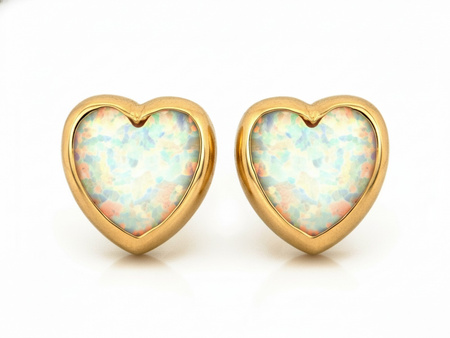 Kolczyki złote serca z masą perłową na sztyfcie