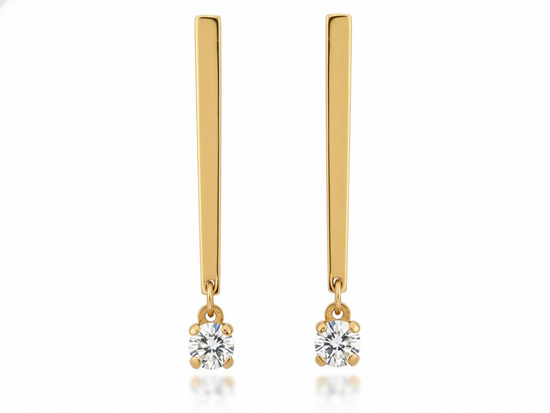 Kolczyki złote na sztyfcie wiszące z ruchomą cyrkonią