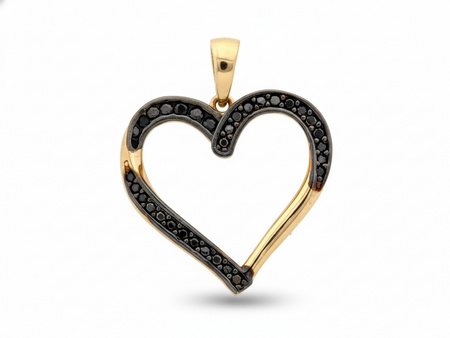 Zawieszka złota serce wysadzane czarnymi kamieniami