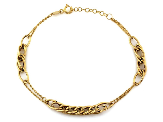 Złota bransoletka z łączonych łańcuchów