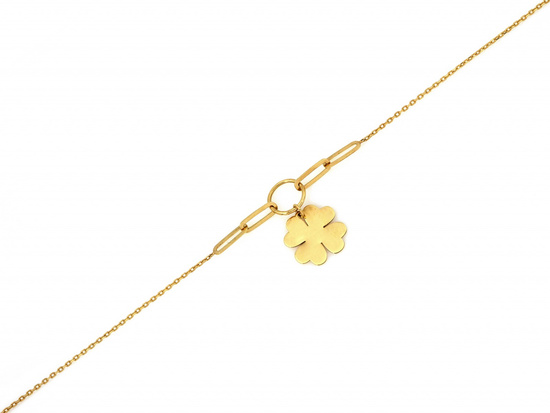 Złota bransoletka z wiszącą koniczynką