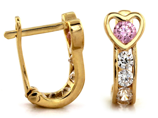 Złote kolczyki angielskie z serduszkiem dla dziecka