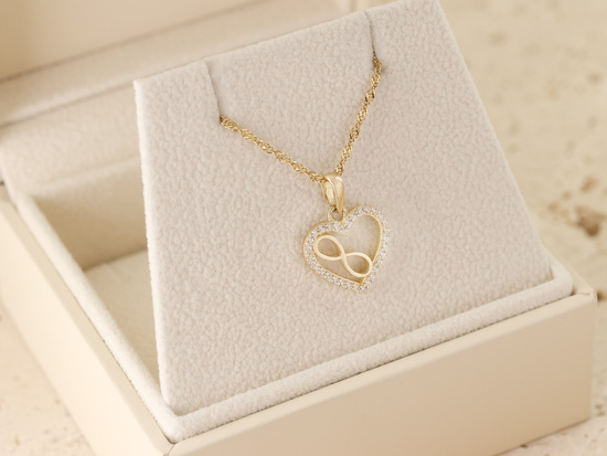 Zawieszka złota serce z nieskończonością z cyrkoniami