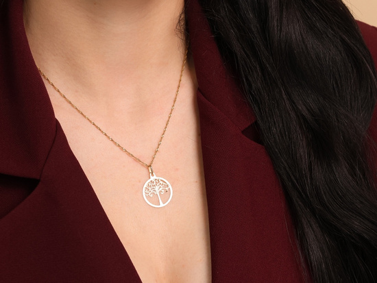 Zawieszka złota ażurowa okrągła z drzewkiem szczęścia 28mm