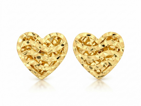 Kolczyki złote błyszczące serce na sztyfcie
