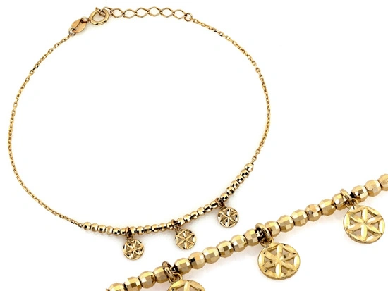 Bransoletka złota łańcuszek z kuleczkami i zawieszkami
