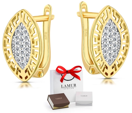 Złote kolczyki 585 z cyrkoniami - greckie