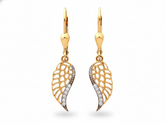 Kolczyki złote wiszące ażurowe skrzydła