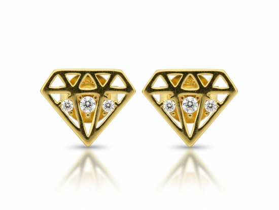 Kolczyki złote z diamentem graficznym na sztyfcie