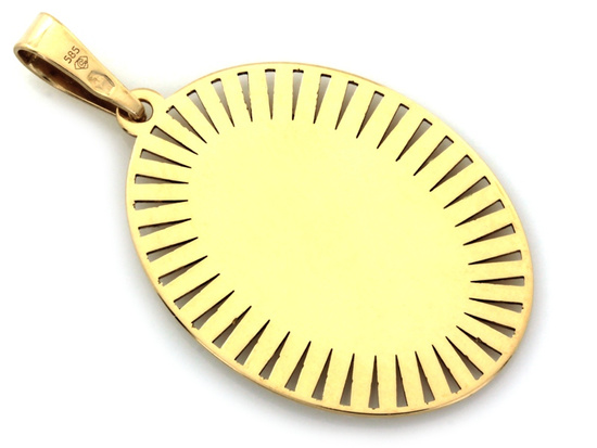 Złota owalna zawieszka medalik Matka Boska