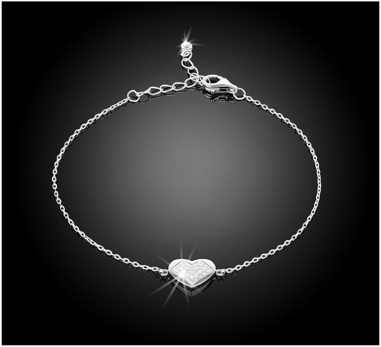 Bransoletka srebrna 925 z diamentowymi cyrkoniami - serce