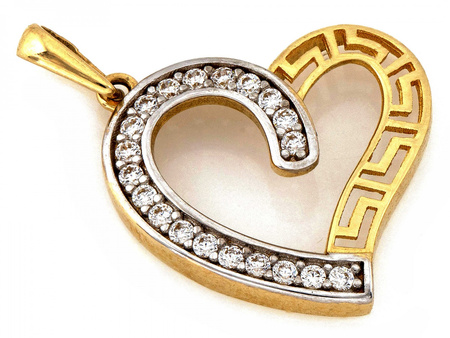 Złota zawieszka serce z cyrkoniami i motywem greckim