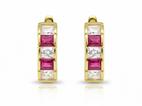Złote kolczyki z różowymi cyrkoniami