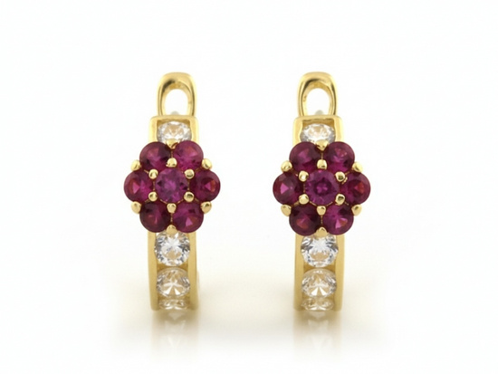 Złote kolczyki dla dziewczynki z różowym kwiatkiem