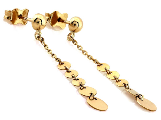 Kolczyki złote na sztyfcie z wiszącymi kółeczkami blaszkami