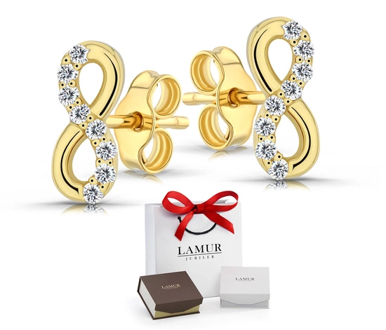 Złote kolczyki 585 z cyrkoniami - nieskończoność