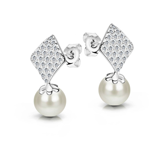 Srebrne kolczyki 925 z perłami i diamentowymi cyrkoniami