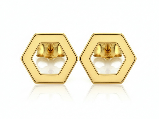 Kolczyki sześcian graficzny złote na sztyfcie