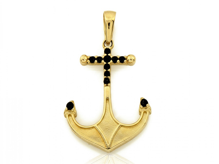 Zawieszka złota kotwica z czarnymi cyrkoniami