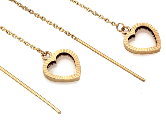 Kolczyki złote długie przeciągane z sercem