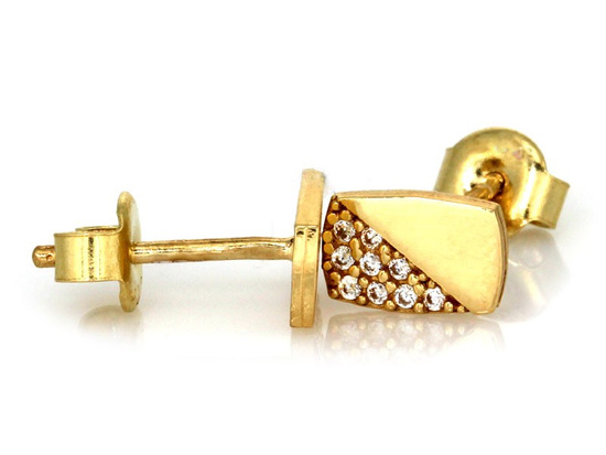 Kolczyki złote na sztyfcie prostokąty z cyrkoniami