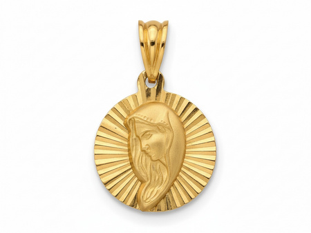 Złoty medalik okrągły zdobiony z Matką Boską