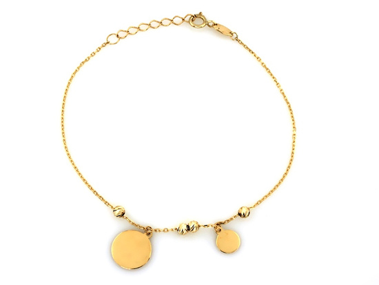 Bransoletka złota łańcuszek z kulkami i wiszącymi blaszkami