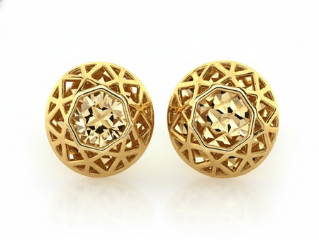 Złote kolczyki ażurowe przestrzenne okrągłe na sztyfcie