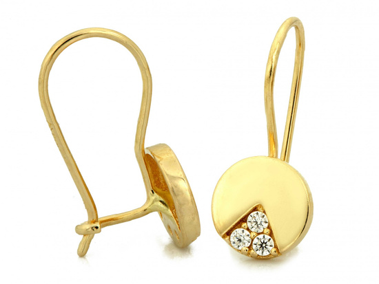 Kolczyki złote na biglu eleganckie okrągłe z cyrkoniami