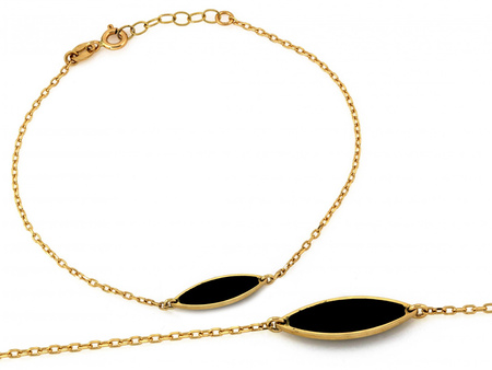 Złota bransoletka z czarnym owalnym kamieniem syntetycznym