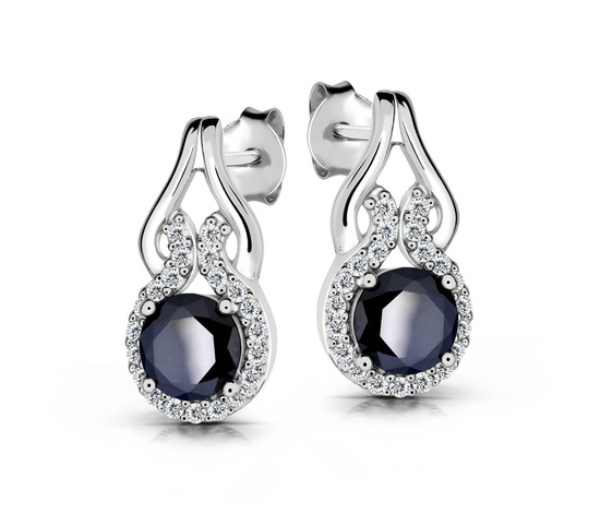Srebrne kolczyki 925 z naturalnymi szafirami i diamentowymi cyrkoniami