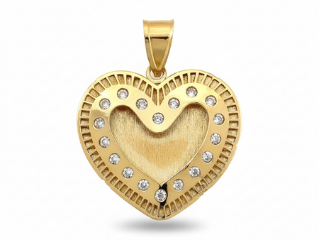 Zawieszka złota błyszczące serce z satynowym sercem