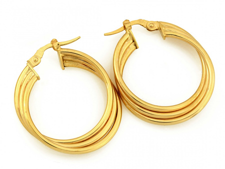 Kolczyki złote potrójne koła zapięcie angielskie 28mm