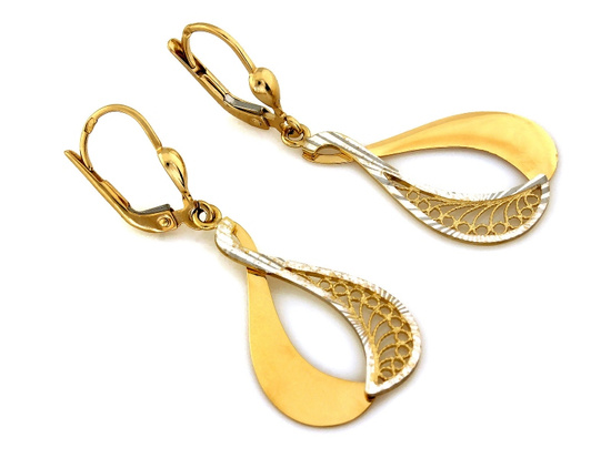 Kolczyki złote wiszące dwa kolory złota