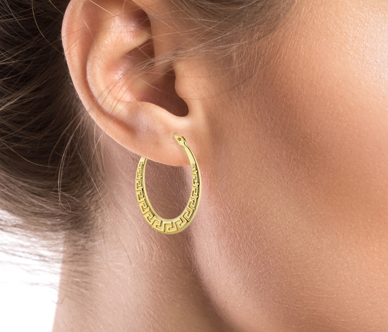 Złote kolczyki 585 owalne koła z greckim wzorem