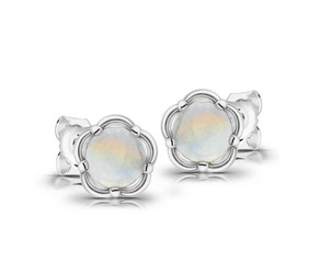 Srebrne kolczyki 925 z naturalnymi kamieniami księżycowymi - kwiat