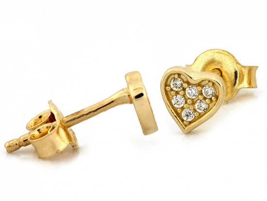 Kolczyki złote serce z cyrkoniami na sztyfcie
