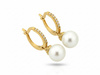 Kolczyki złote małe kółeczka z wiszącą perłą