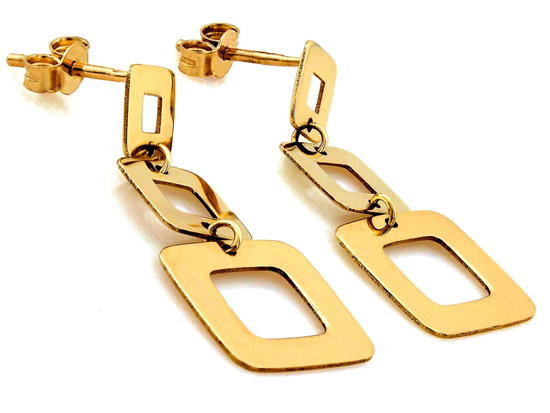 Kolczyki złote wiszące z trzech ruchomych kwadratów