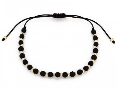 Bransoletka złote i czarne kulki na czarnym sznurku